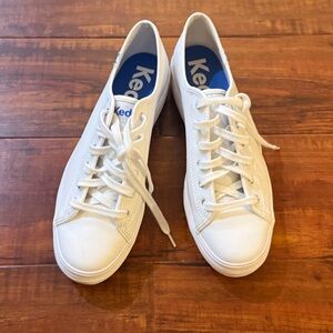 Keds White Women’s Kickstart Leather Lace-Up Athletic Shoe.